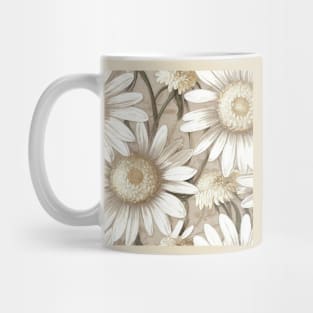 Antique Vintage White Ivory Daisy Floral Illustration Mug